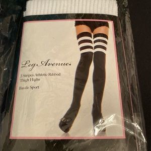 School Girl, 3 Stripes Athletic Ribbed Thigh High Stockings. Leg